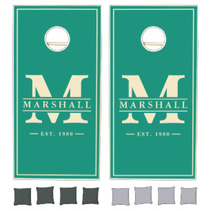 Aqua Beach Breeze Name & Initial Overlay Cornhole Set