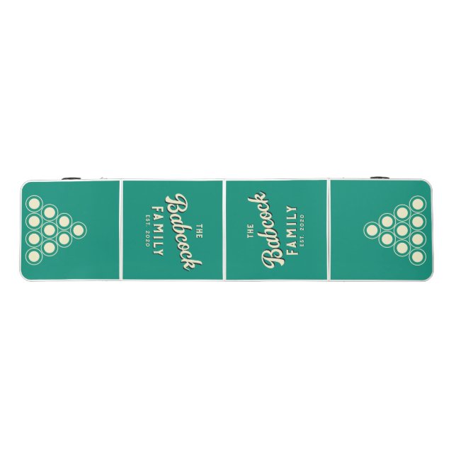 Aqua Beach Breeze Retro Family Name & Year Beer Pong Table (Top)