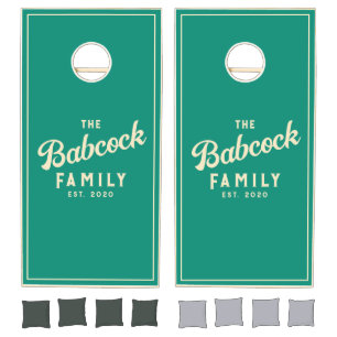 Aqua Beach Breeze Retro Family Name & Year Cornhole Set