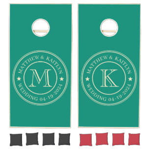 Aqua Beach Breeze Wedding Monogram Star Cornhole Set