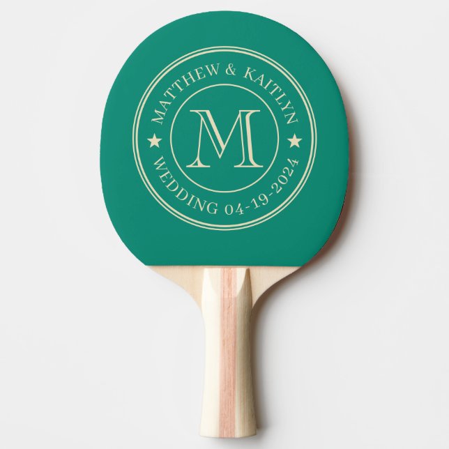 Aqua Beach Breeze Wedding Monogram Star Ping Pong Paddle (Front)
