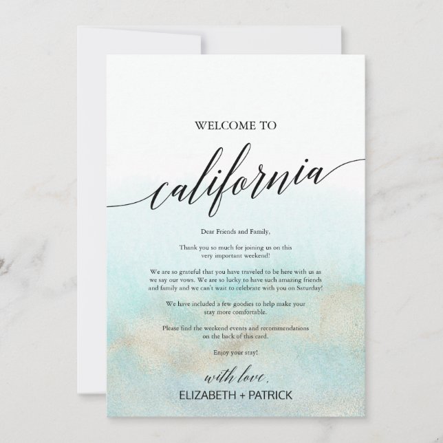 Aqua Beach California Welcome Letter & Itinerary (Front)