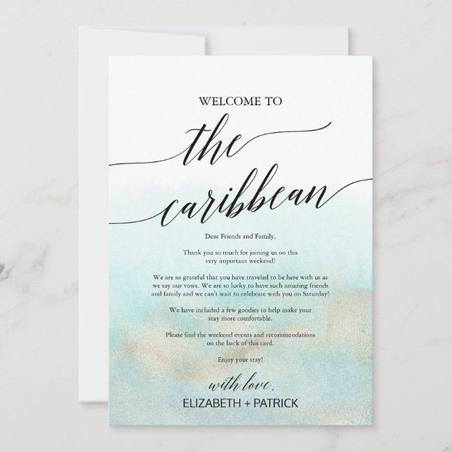 Aqua Beach Caribbean Welcome Letter & Itinerary (Front)