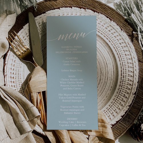 Aqua Beach Coordinate Wedding Dinner Menu Card