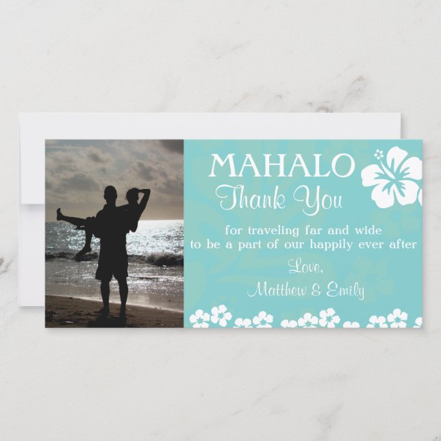 Aqua Beach Flowers Thank You Photo Card (Front)
