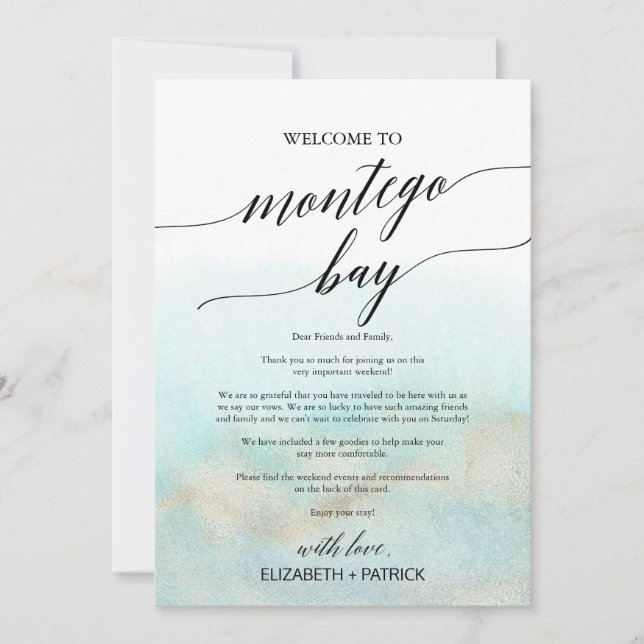 Aqua Beach Montego Bay Welcome Letter & Itinerary (Front)