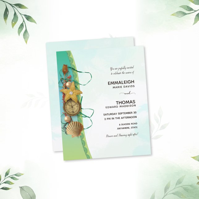 Aqua Beach Shells Starfish Compass Wedding (Creator Uploaded)