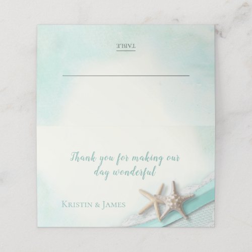 Aqua Beach Starfish Lace and Ribbon Place Card