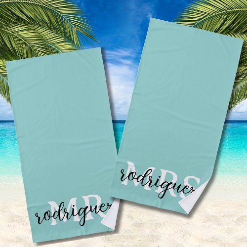 Aqua Beach Towel Custom Newlywed Bridal Gift