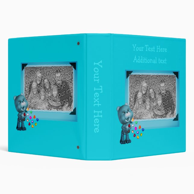 Aqua Bear And Hearts Personalized Photo  3 Ring Binder (Background)