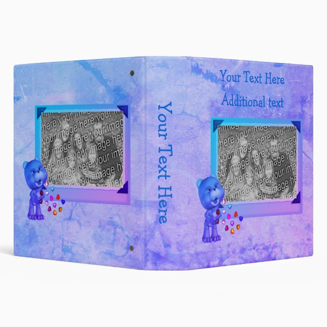 Aqua Bear And Hearts Personalized Your Photo  3 Ring Binder (Background)