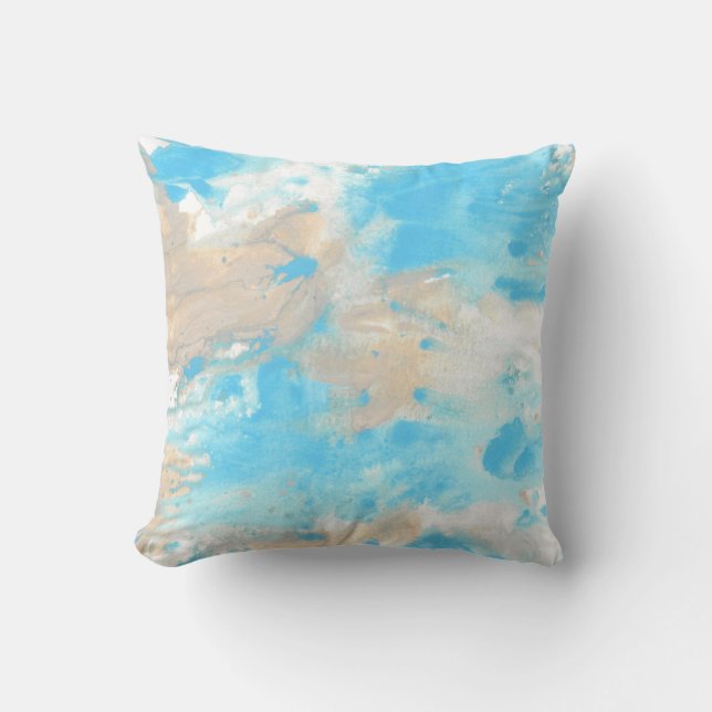 Aqua Beige Abstract Throw Pillow (Front)