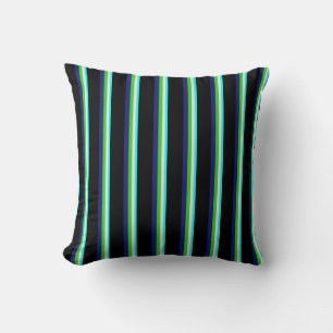 Aqua, Beige, Lime Green, Midnight Blue & Black Throw Pillow