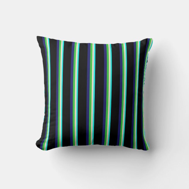 Aqua, Beige, Lime Green, Midnight Blue & Black Throw Pillow (Front)