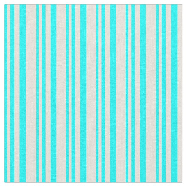 Aqua & Beige Pattern of Stripes Fabric (Close Up)