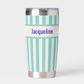 Aqua + Beige Stripe Navy Bridesmaid Bachelorette Insulated Tumbler