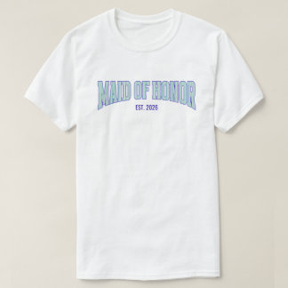 Aqua + Beige Stripe Navy MAID OF HONOR T-Shirt