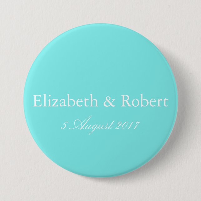 Aqua Belle Aqua Blue and White Text Wedding Pinback Button (Front)