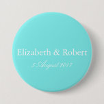 Aqua Belle Aqua Blue and White Text Wedding Pinback Button