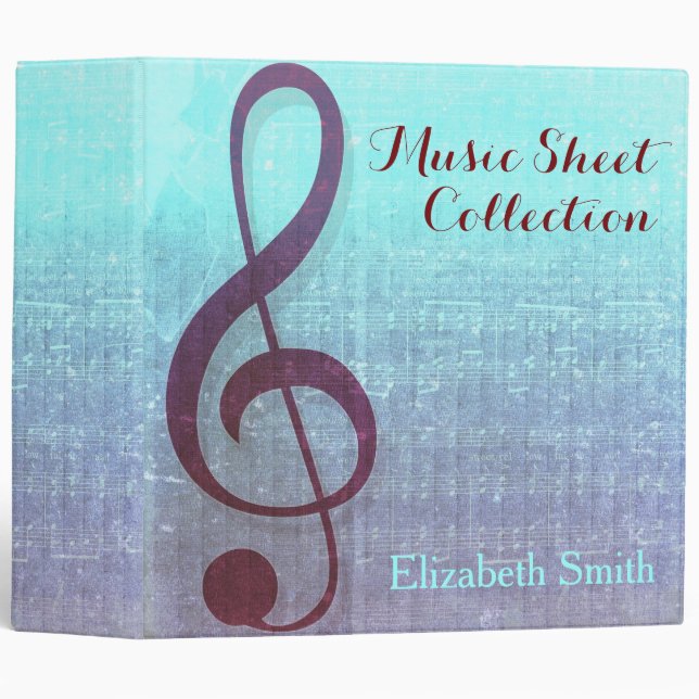 Aqua Berry Clef Music Sheet Collection Binder (Front/Spine)