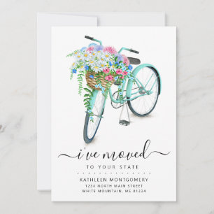 Aqua Bicycle Daisy Floral Basket Moving Announcement