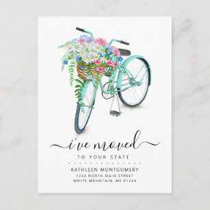 Aqua Bicycle Daisy Floral Basket Moving Announcement Postcard