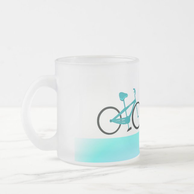Aqua Bicycle Frosted Glass Coffee Mug (Left)
