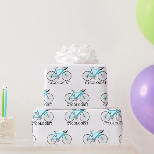 Aqua Bicycle with Cycologist Text on White Wrapping Paper