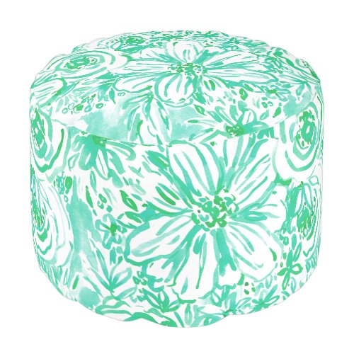 AQUA BIG SUNSHINE Floral Watercolor Pouf