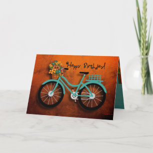 Aqua Bike & Fall Flowers Happy Birthday! Card
