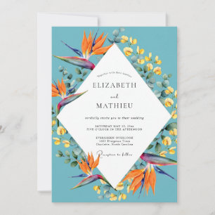 Aqua Bird Of Paradise Eucalyptus Wedding Invitation