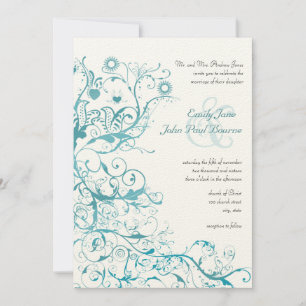 Aqua Birds Swirls Wedding Invites
