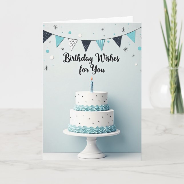 Aqua Birthday Cake Card (Front)