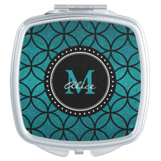 Aqua Black Abstract Circles Pattern Compact Mirror