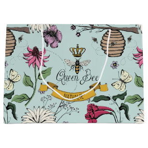 Aqua, Black and Gold Queen Bee, Royal Crown Large Gift Bag