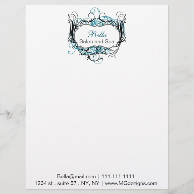 aqua, black and white Chic Business letterheads Letterhead (Front)