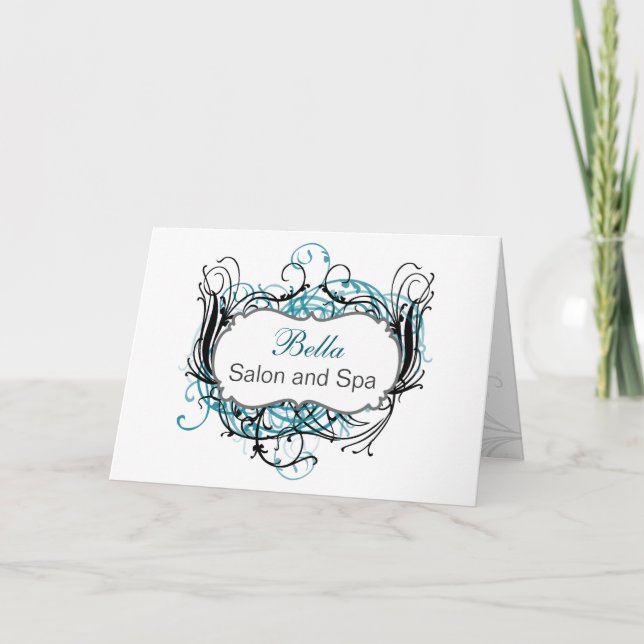 aqua black and white Chic Business Thank You Cards (Front)