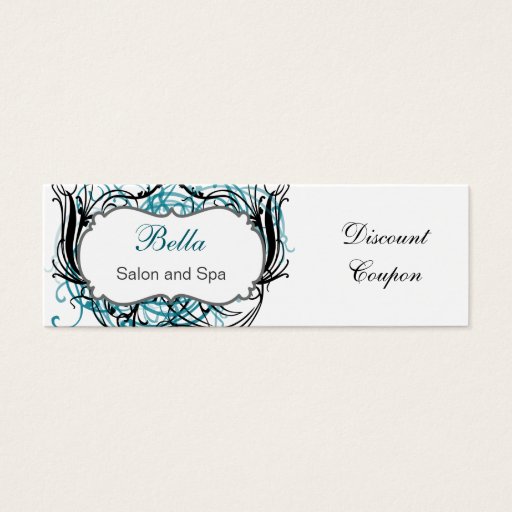 Customizable aqua,black and white Chic discount coupon Business Cards