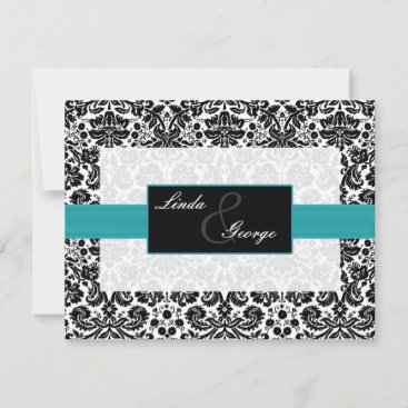 aqua,black and white rsvp cards