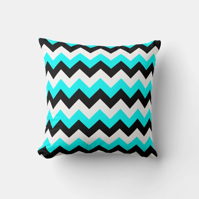 Aqua Black and White Zigzag Throw Pillow (Front)