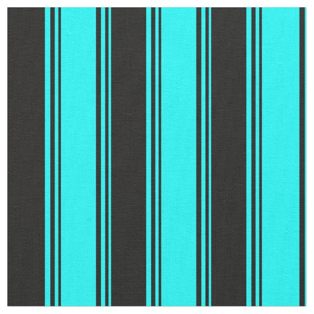 Aqua & Black Colored Lined Pattern Fabric (Close Up)