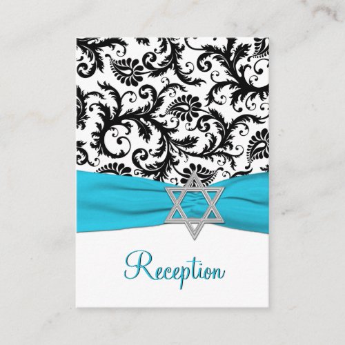 Aqua, Black Damask Bat Mitzvah Enclosure Card Business Cards