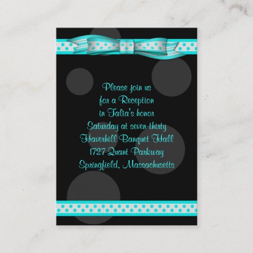 Aqua &amp; Black Polka Dots Bat Mitzvah Reception Card Business Card Template