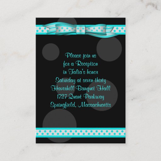Customizable Aqua &amp; Black Polka Dots Bat Mitzvah Reception Card Business Card Template