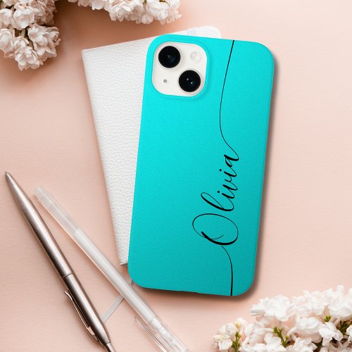 Aqua Black Elegant Calligraphy Script Name Case_Mate iPhone 14 Case