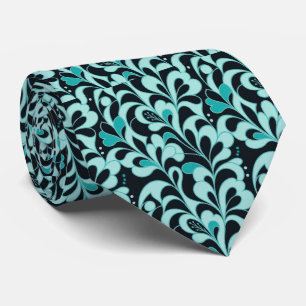 Aqua + Black Faux Silk Tie Abstract Gentleman's