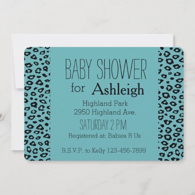 Aqua Black Leopard Print baby shower Invitation (Front)