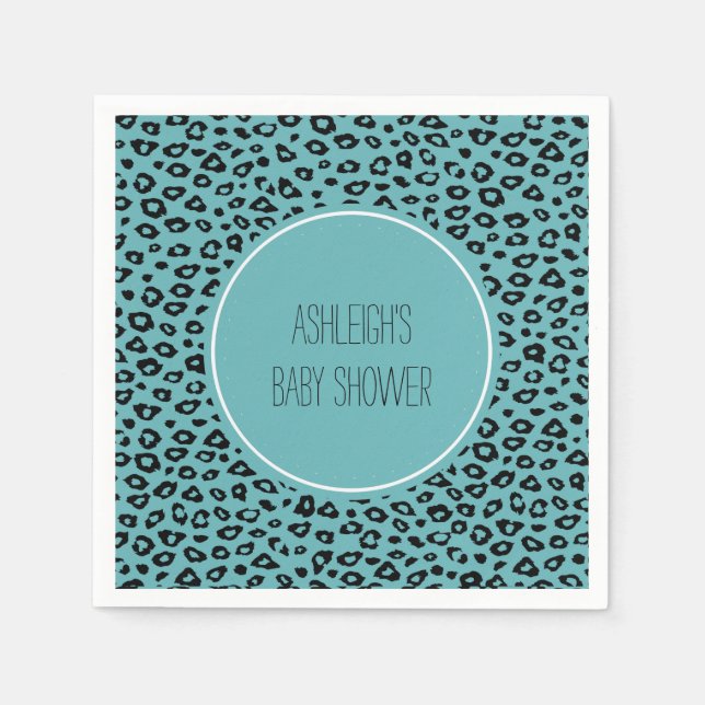 Aqua Black Leopard Print Baby Shower Napkins (Front)