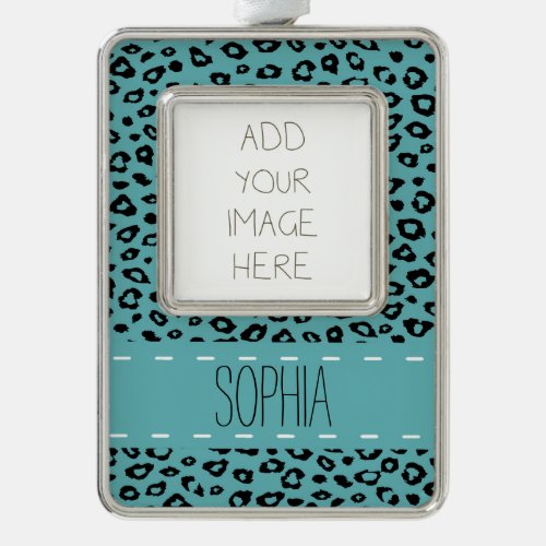 Aqua Black Leopard Print Christmas Ornament