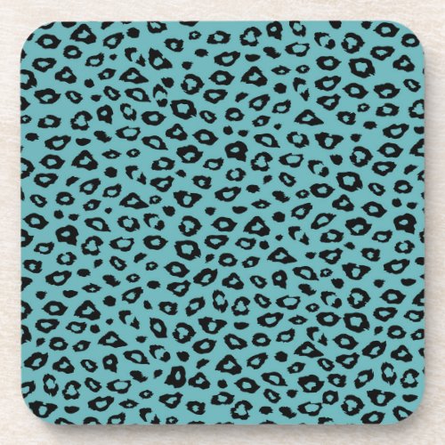 Aqua Black Leopard Print Coaster